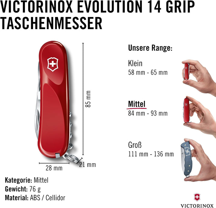 Victorinox, Schweizer Taschenmesser, Evolution 14, Multitool, 14 Funktionen, Klinge, gross, Dosenöff