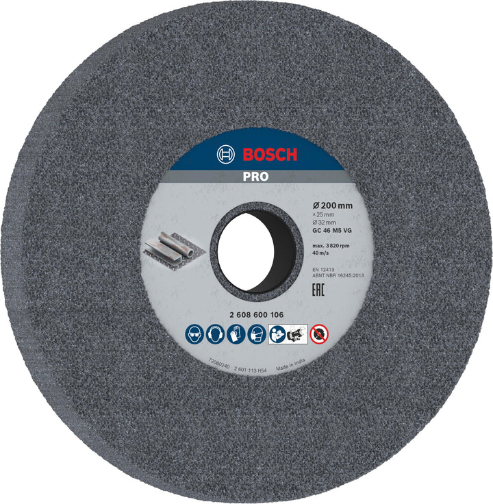 Bosch Professional 1x Schleifscheibe für Doppelschleifmaschine (Ø 200 x 25 mm, K46, Zubehör Schleifm