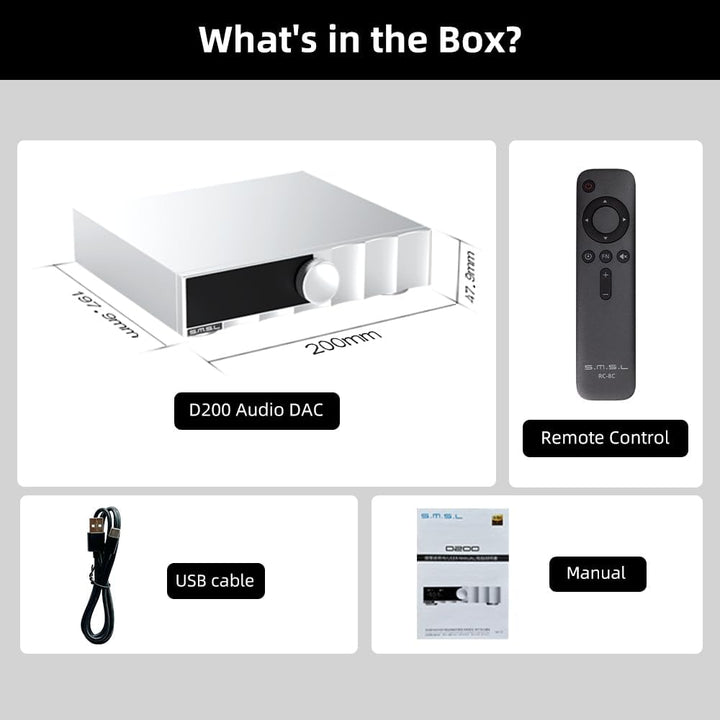 SMSL D200 Audio-Decoder, USB/Optisch/Koaxial/Bluetooth-Eingang, MQA/MQA – CD unterstützt, ROHM BD343