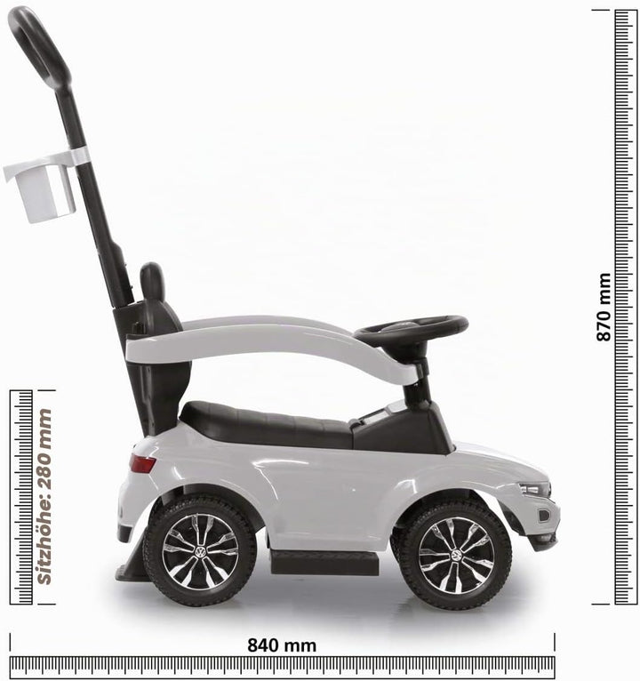 JAMARA 460463 - Rutscher VW T-ROC 3in1 - Kinderfahrzeug, Kippschutz, Kofferraum, Schub-und Haltestan