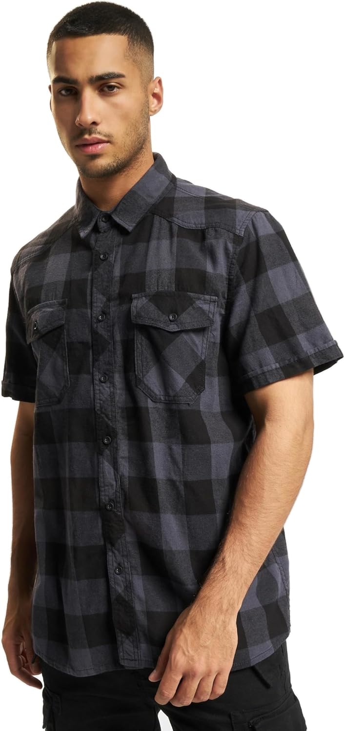 Brandit Check Shirt Herren Kurzarm Single Hemd S Grau-schwarz, Single Hemd S Grau-schwarz