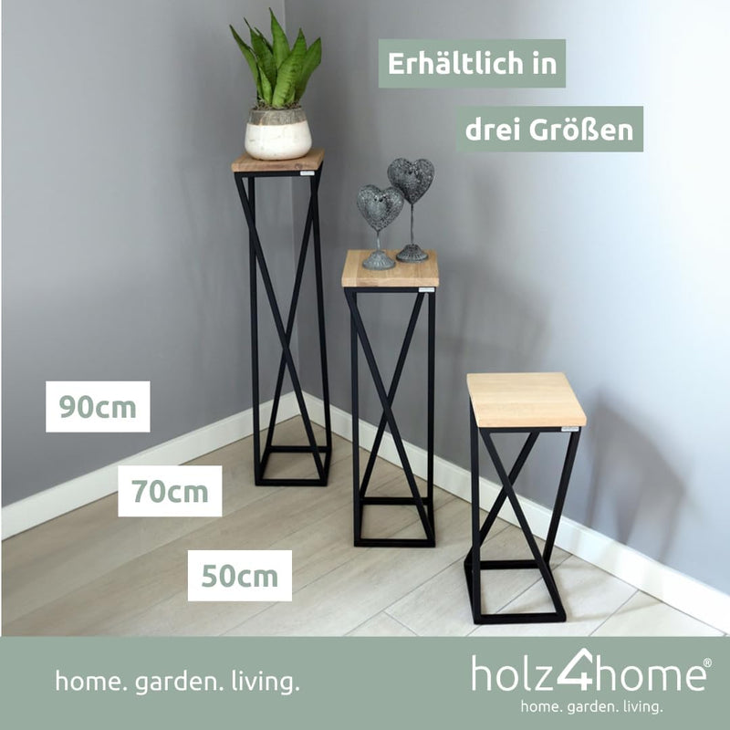 holz4home® Dekoständer-Set 3-tlg. in schwarz aus Massivholz Eiche I Hellgrau Geölt Gedrehte Streben