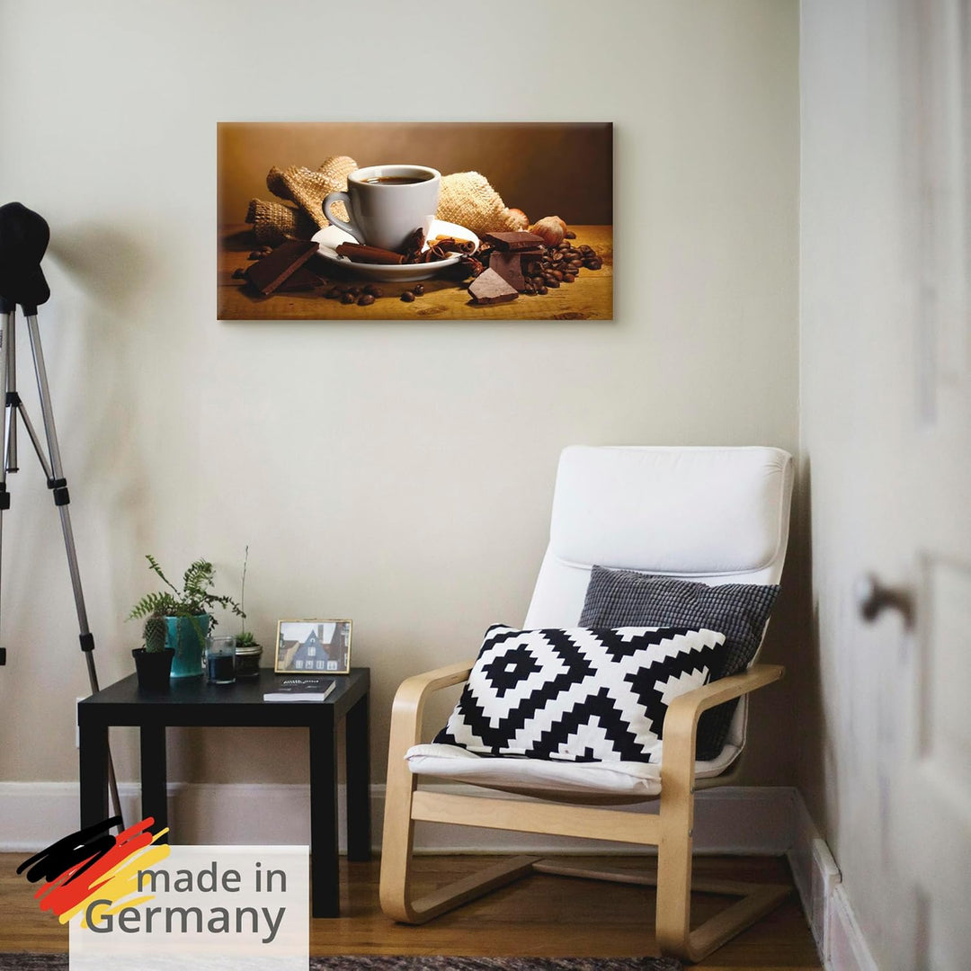 ARTland Leinwandbilder Wandbild Bild auf Leinwand 60x30 cm Kaffee Cafe Coffee Kaffeetasse Zimtstange