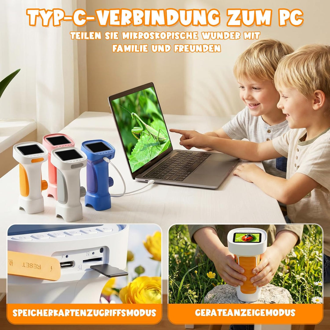 Mikroskop für Kinder 1000X mit Bildschirm, Foto, Videofunktion | Tragbares Digitales Mikroskop Kinde