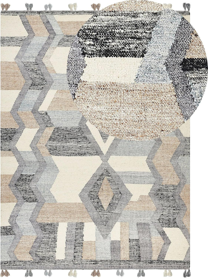 Kelim-Teppich Wolle bunt 160 x 230 cm handgewebt geometrisches Muster Aygezard