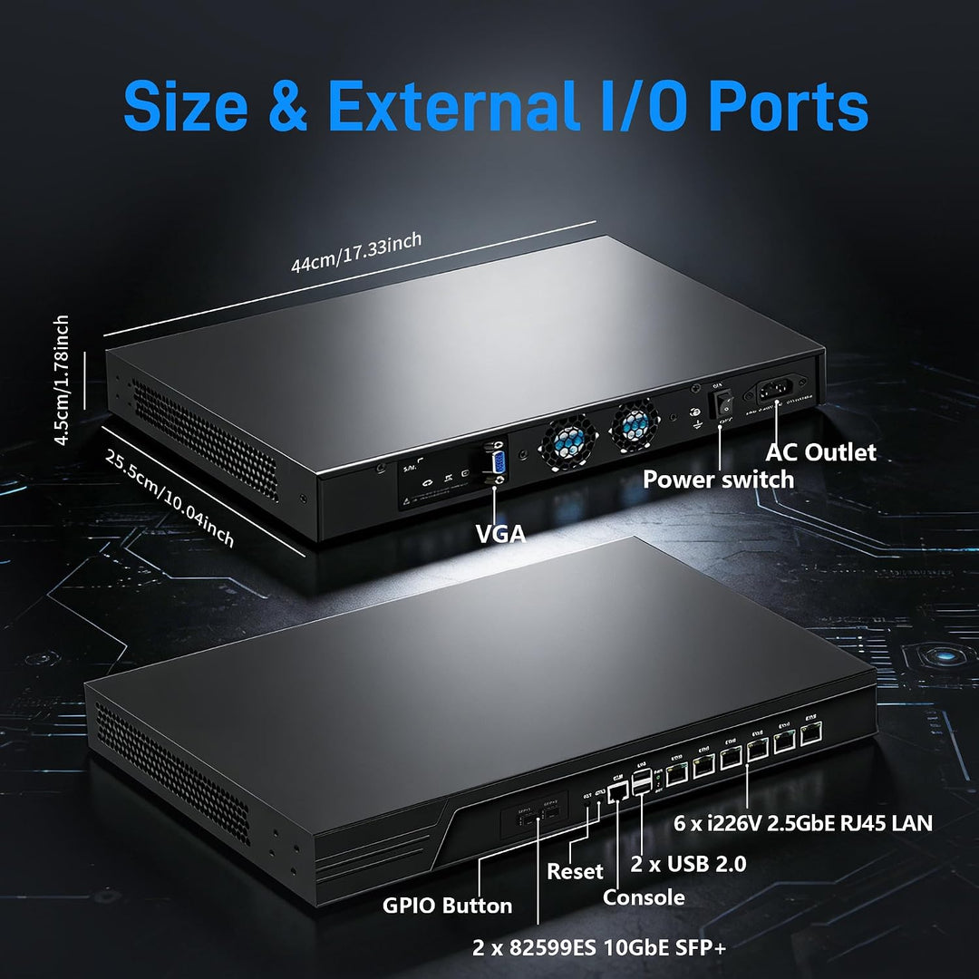 CWWK 1U Firewall Appliance Mini PC, Rackmount Router Hardware, 10Gb SFP+ &amp; 6 x 2.5GbE i226-V, Core i