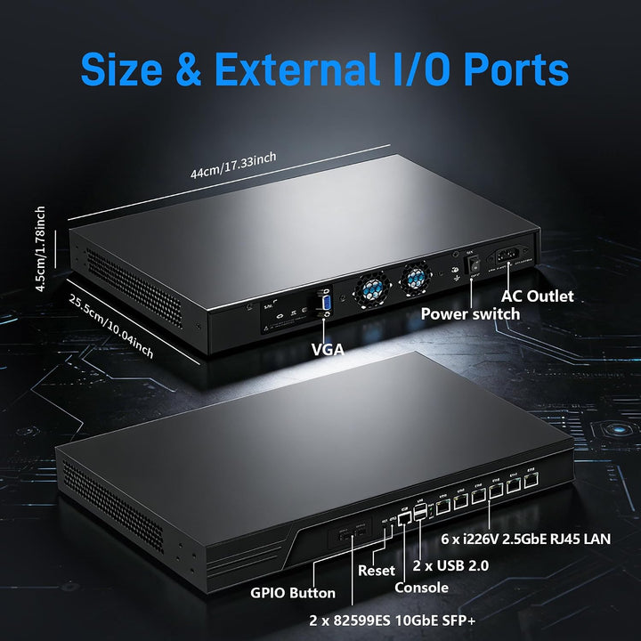 CWWK 1U Firewall Appliance Mini PC, Rackmount Router Hardware, 10Gb SFP+ &amp; 6 x 2.5GbE i226-V, Core i