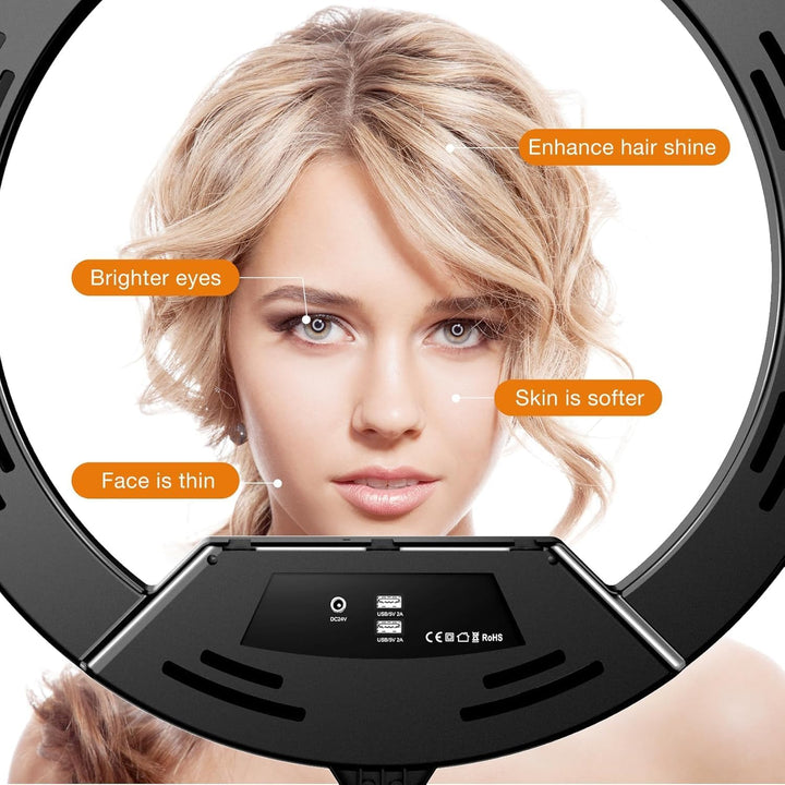 22-Zoll LED Ringlicht mit Stativ für iPhone/iPad, LCD-Display, 2600K-6500K Dimmbare, mit Bluetooth F