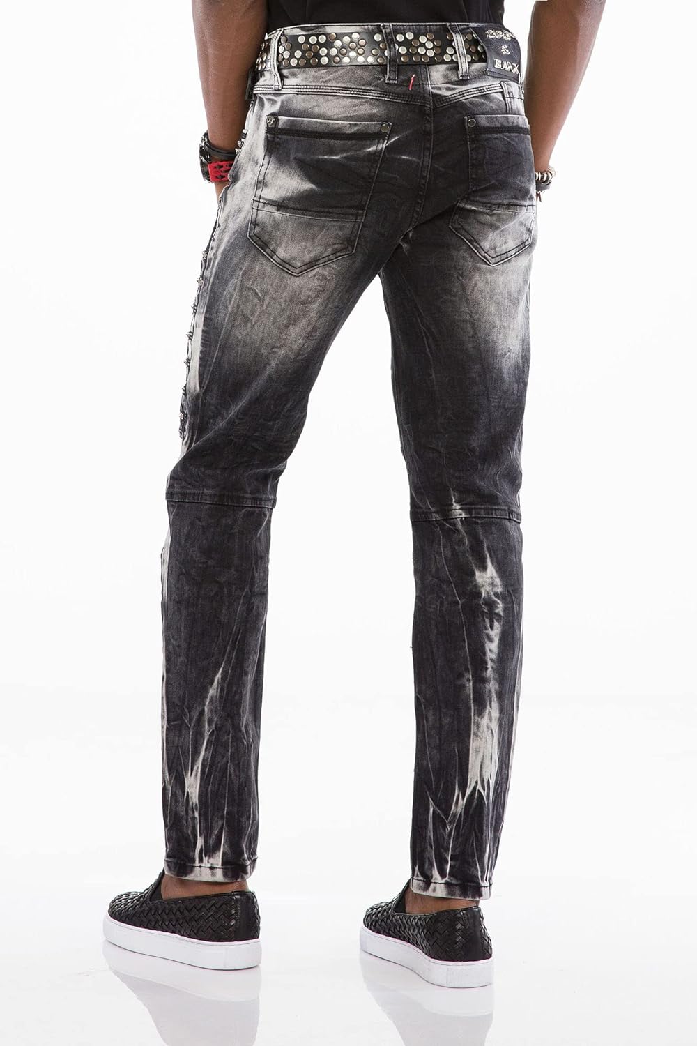 Cipo & Baxx Herren Jeans Hose Slim Fit Denim Gitternähten Straight Fit Jeanshose Schwarz W30 L34