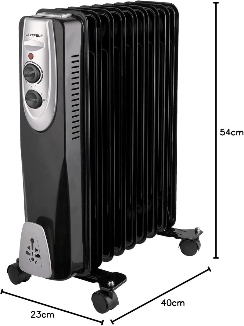 Gutfels HR 32009 sw Öl-Radiator | 3 Heizstufen | 9 Rippen | 2000 Watt Leistung | Schwarz, 5050075