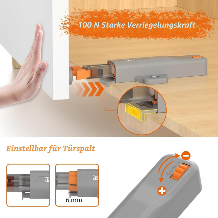 Jiayi Drucktüröffner Push to Open, 6 Stück Heavy Duty Push Open Türöffner für Schrank 40 N Feder Sch