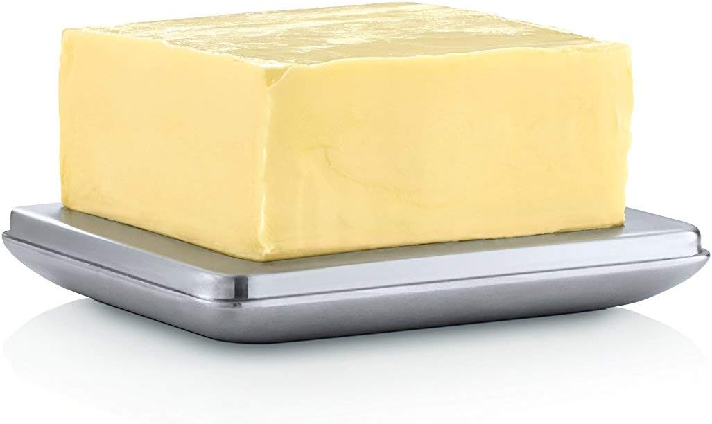 Blomus 63638 Basic Butterdose, edelstahl matt, medium & -BASIC- Zuckerdose aus mattiertem Edelstahl,