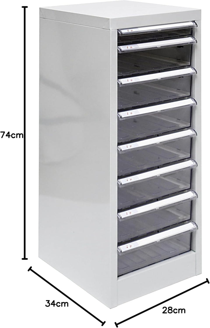 PROREGAL Schubladencontainer Kobra mit 8 transparenten PVC-Schubladen | HxBxT 74x28x34cm | Lichtgrau