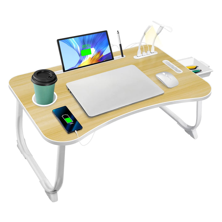 AirOpen Laptoptisch fürs Bett, Klappbar Betttisch mit 4 USB Ladeanschluss, Schublade, Tablet Ständer