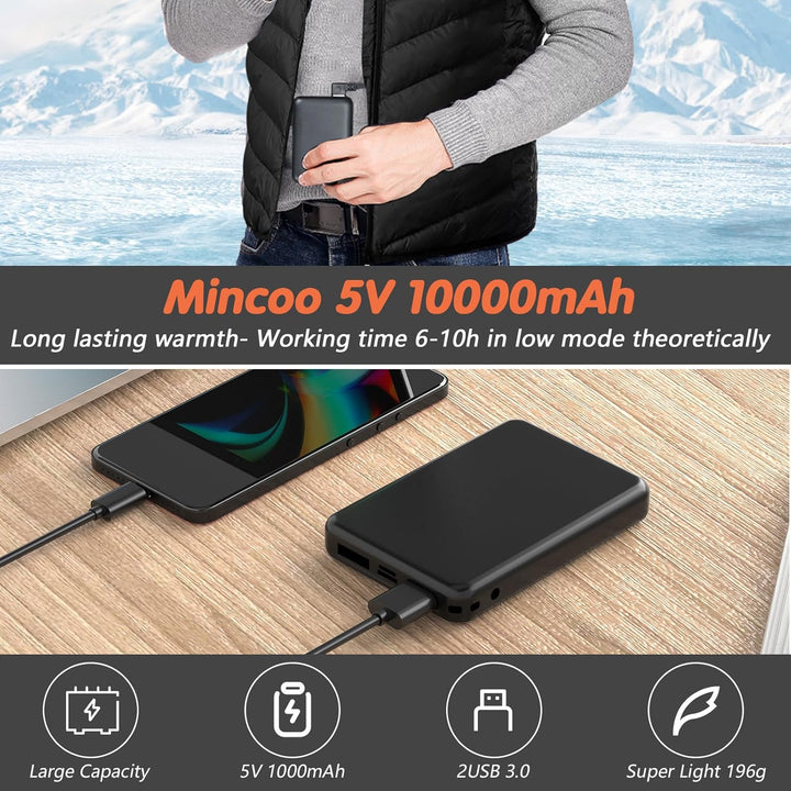 Beheizbare Weste für Herren Damen, Elektrische USB Heizwesten, Mit 5V 10000 mAh Akku, Winter Warme J