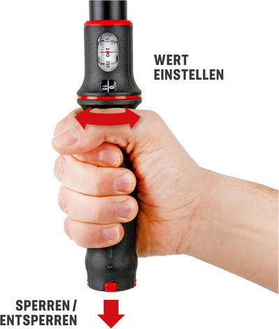STIER Drehmomentschlüssel Premium+, Umschaltknarre mit 1/2 Zoll Aufnahme, Anzugsmoment: 40-200 Nm, L