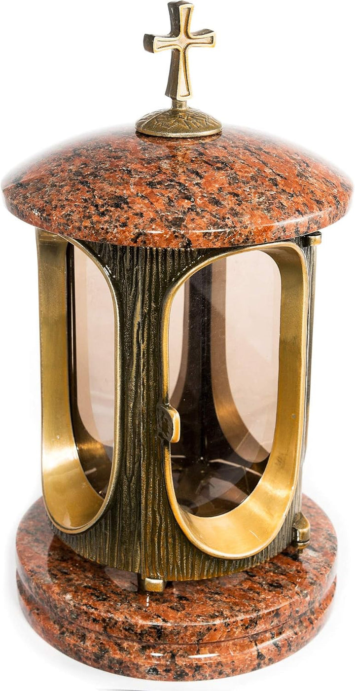 Stilvolle Grablaterne Elégant mit Kreuz Granit Vanga Höhe 27 cm/Ø 15 cm Grableuchte Grablicht Grabla