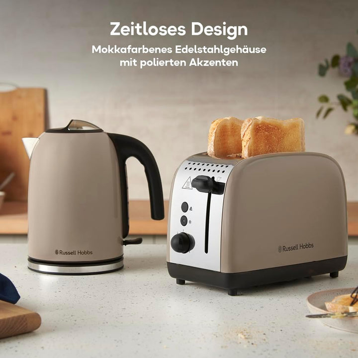 Russell Hobbs Wasserkocher [1,7L, 2400W] Colours Plus Mocha (Edelstahl-Akzente, Schnellkochfunktion,