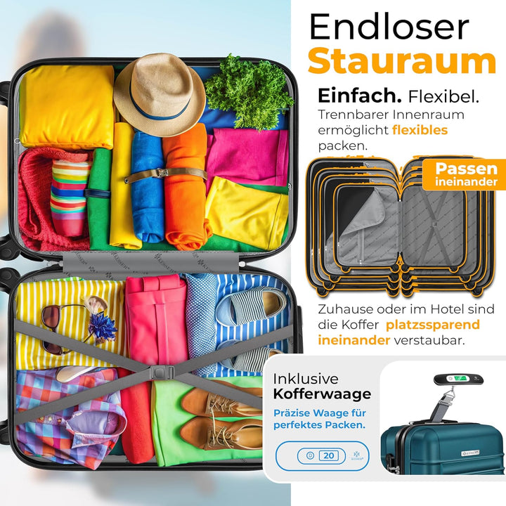 KESSER® Reisekoffer 120L Grosser Hartschalen Koffer Inkl. Kofferwaage + Gepäckanhänger | Trolley Gep