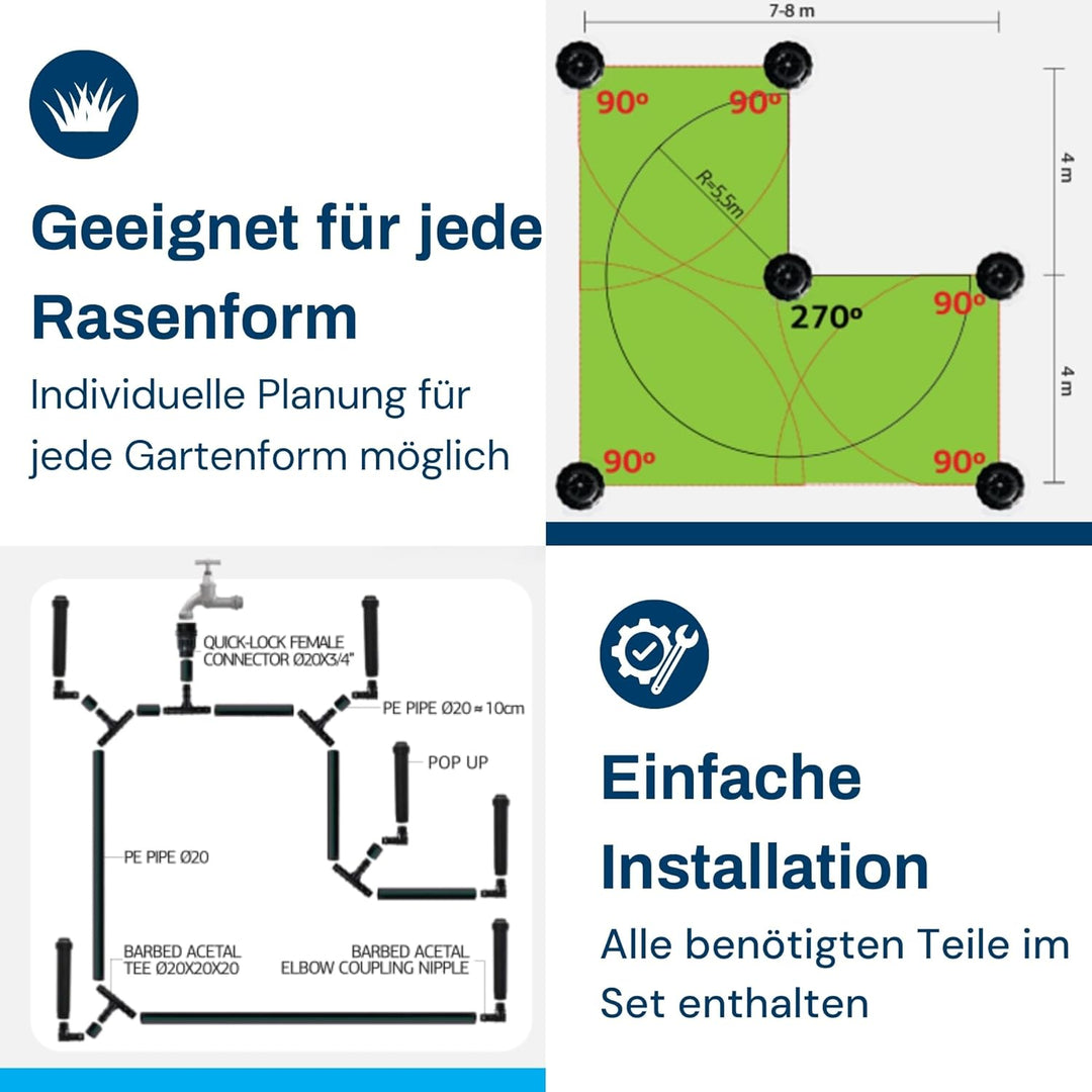 BluGarda - BluNature Pop-Up Bewässerungssprinkler für den Garten - Rasenbewässerung Sprinklersystem