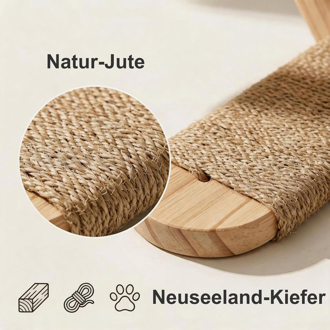 FUSHITON 2-stufige Katzentreppe Wandmontage aus massivem Kiefernholz mit Juteseil, 41 cm Gesamtlänge