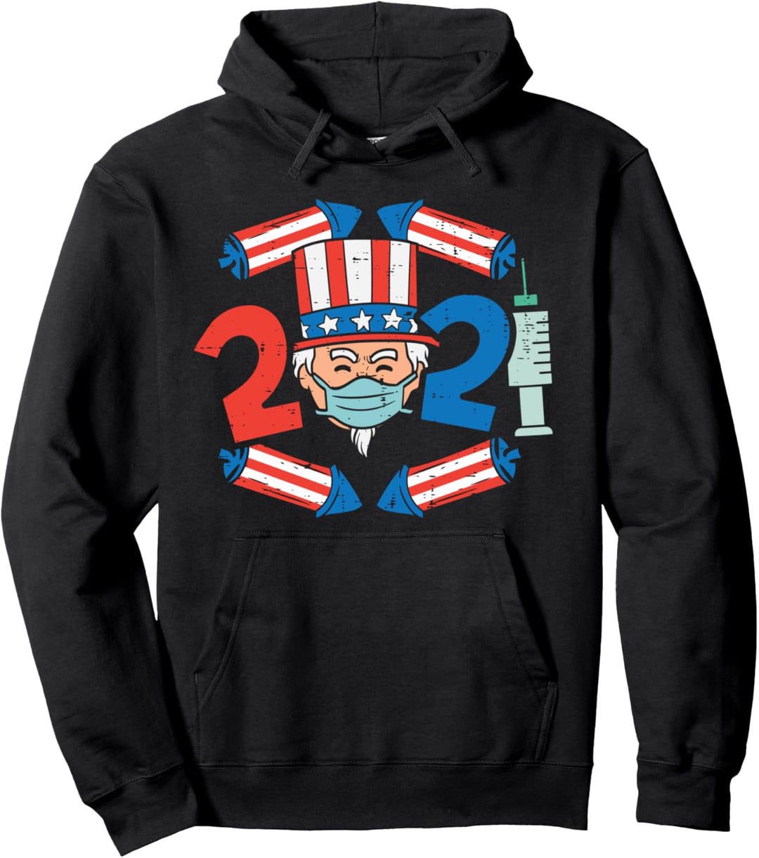 2021 Uncle Sam Face Mask Funny USA 4th Of July Quarantine Pullover Hoodie