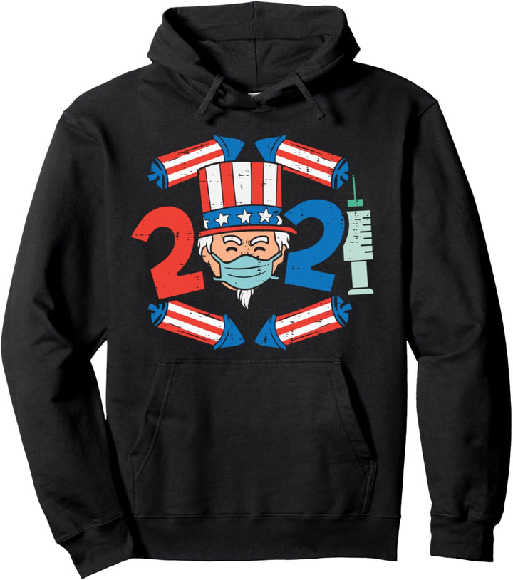 2021 Uncle Sam Face Mask Funny USA 4th Of July Quarantine Pullover Hoodie