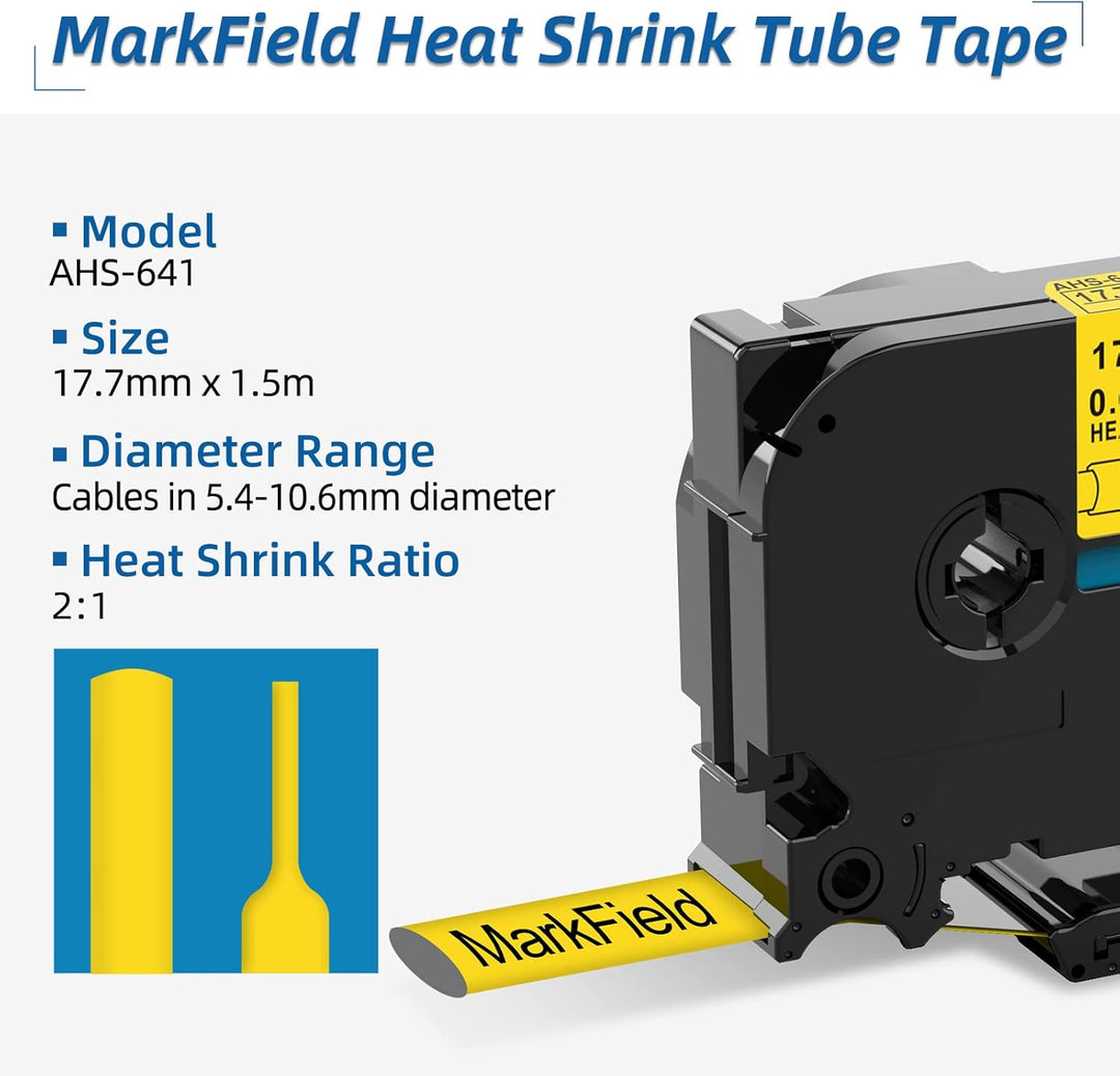 3x MarField HSe-641 17.7mm Schrumpfschlauch Schriftband Kompatibel mit Brother P-touch HS HSe641 Hea