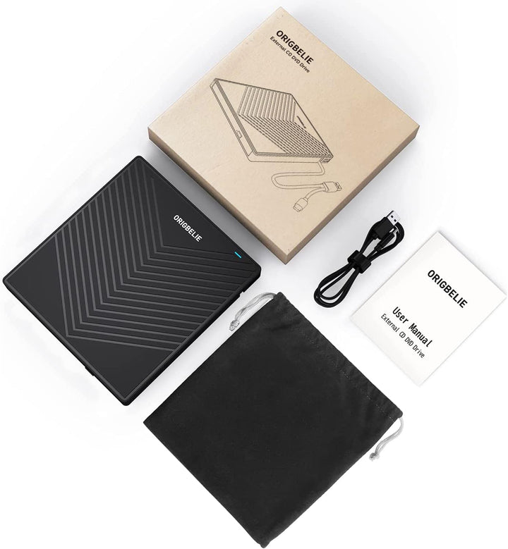 ORIGBELIE Externes DVD Laufwerk, ultraflacher CD-Brenner USB 3.0 mit 4 USB-Anschlüssen und 2 TF/SD-K