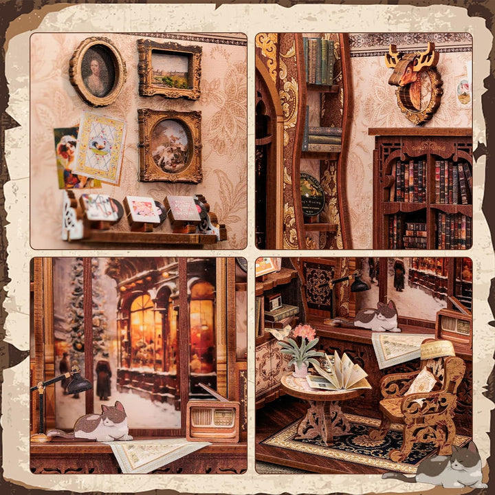 Fsolis Book Nook Kit -DIY Puppenhaus Holz Haus, Buch Ecke Miniatur Kit für Erwachsene Teens,DIY Mini