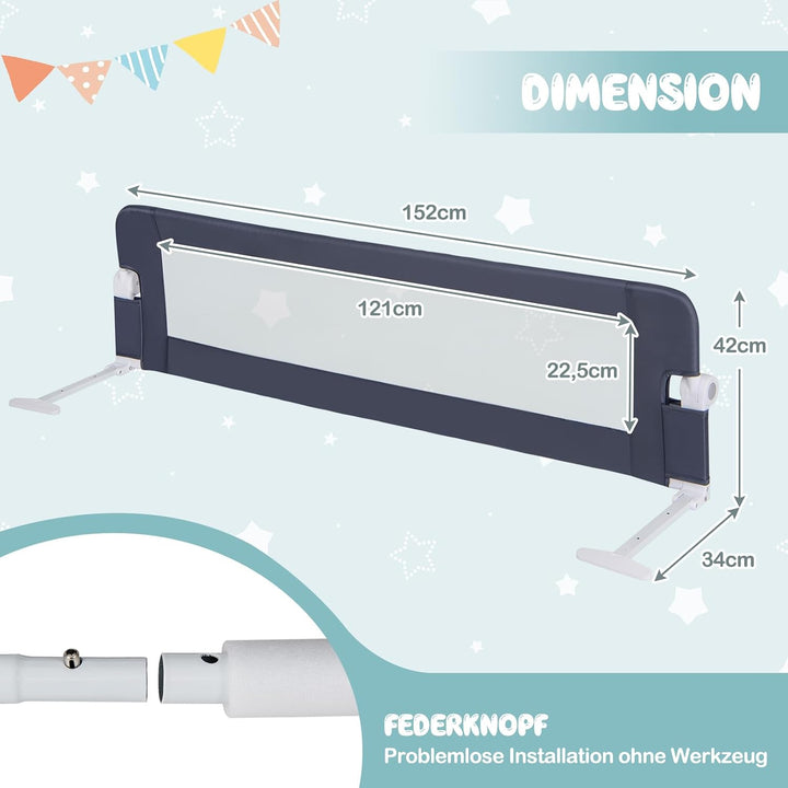 GOPLUS Bettgitter 120/150 cm, Sicherheitsgitter klappbar für Kinderbett, Einzel-, Doppel-, Queensize