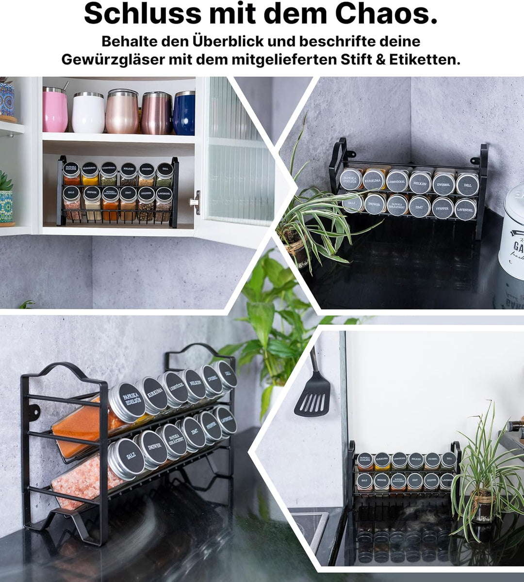 Deco haus® Gewürzregal Stehend &amp; Wand [MIT GEWÜRZDOSEN &amp; ETIKETTEN] - Spices Gewürz Organizer - Spic