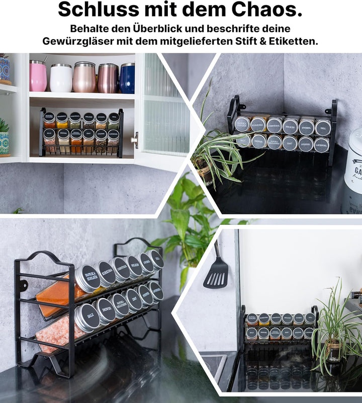 Deco haus® Gewürzregal Stehend &amp; Wand [MIT GEWÜRZDOSEN &amp; ETIKETTEN] - Spices Gewürz Organizer - Spic
