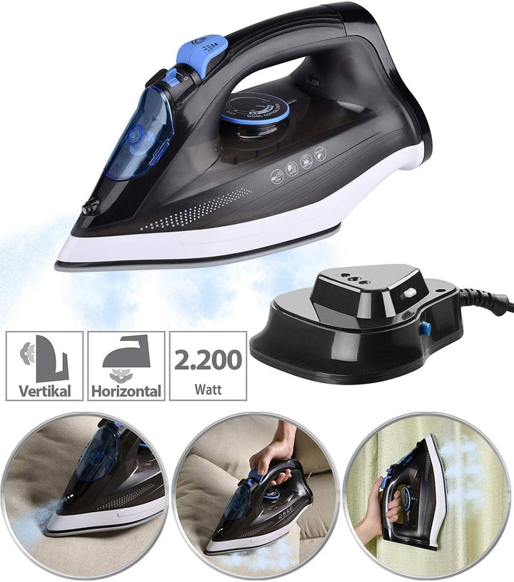 Sichler Haushaltsgeräte Bügeleisen kabellos: Kabelloses 2in1-Dampfbügeleisen mit Basisstation, 2.200