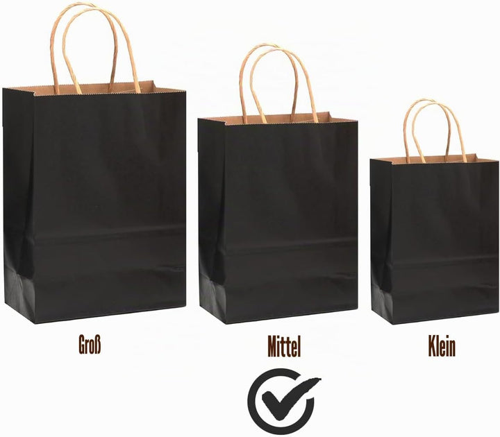 Gcardist 100-Packs schwarzes Geschenk Taschen mit Griffen Bulk 11"x8.3"x4.3" Medium Grösse Kraftpapi