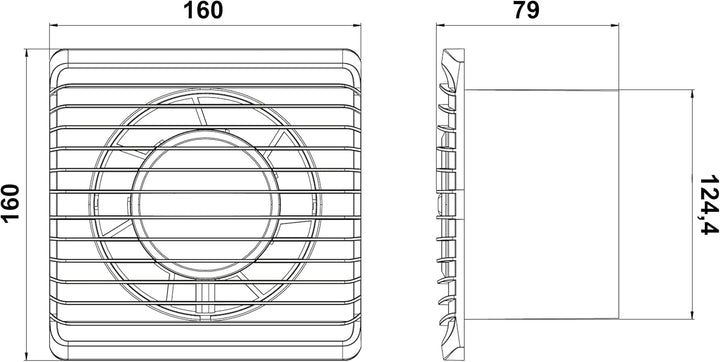 MKK Badlüfter Ø 100 125 80 mm Wandlüfter Ventilator Wandventilator Küche Kleinraum