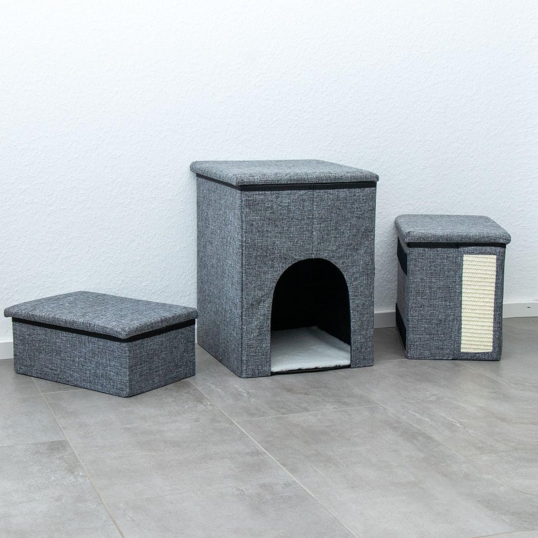 Intirilife Faltbare Hundetreppe mit 3 Stufen in Grau -72x32,5x43 cm- Haustiertreppe mit Stauraum -Ka