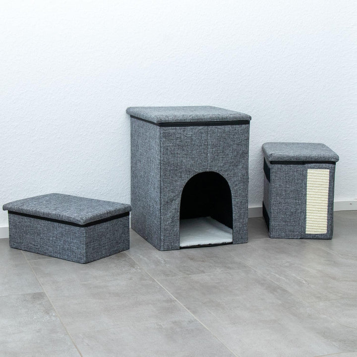 Intirilife Faltbare Hundetreppe mit 3 Stufen in Grau -72x32,5x43 cm- Haustiertreppe mit Stauraum -Ka