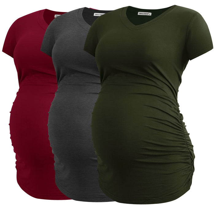 Smallshow Damen Umstandstop V Hals Schwangerschaft Seite Geraffte Umstandskleidung Tops T Shirt 3 Pa