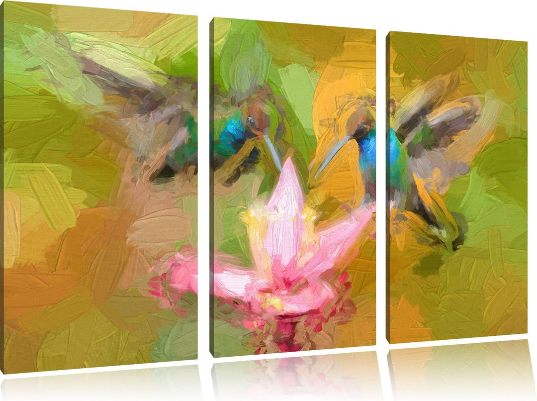 Pixxprint Kolibris in den Tropen als Leinwandbild/Grösse: 3 Teilig (120x80 cm) cm/Wandbild/Kunstdruc
