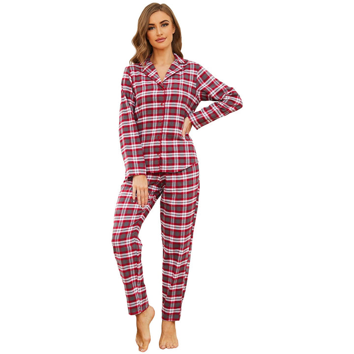 Mnemo Home Damen Schlafanzug Lang Flanell Pyjama Damen 100% Baumwolle aus Flanell Rot M, Rot M