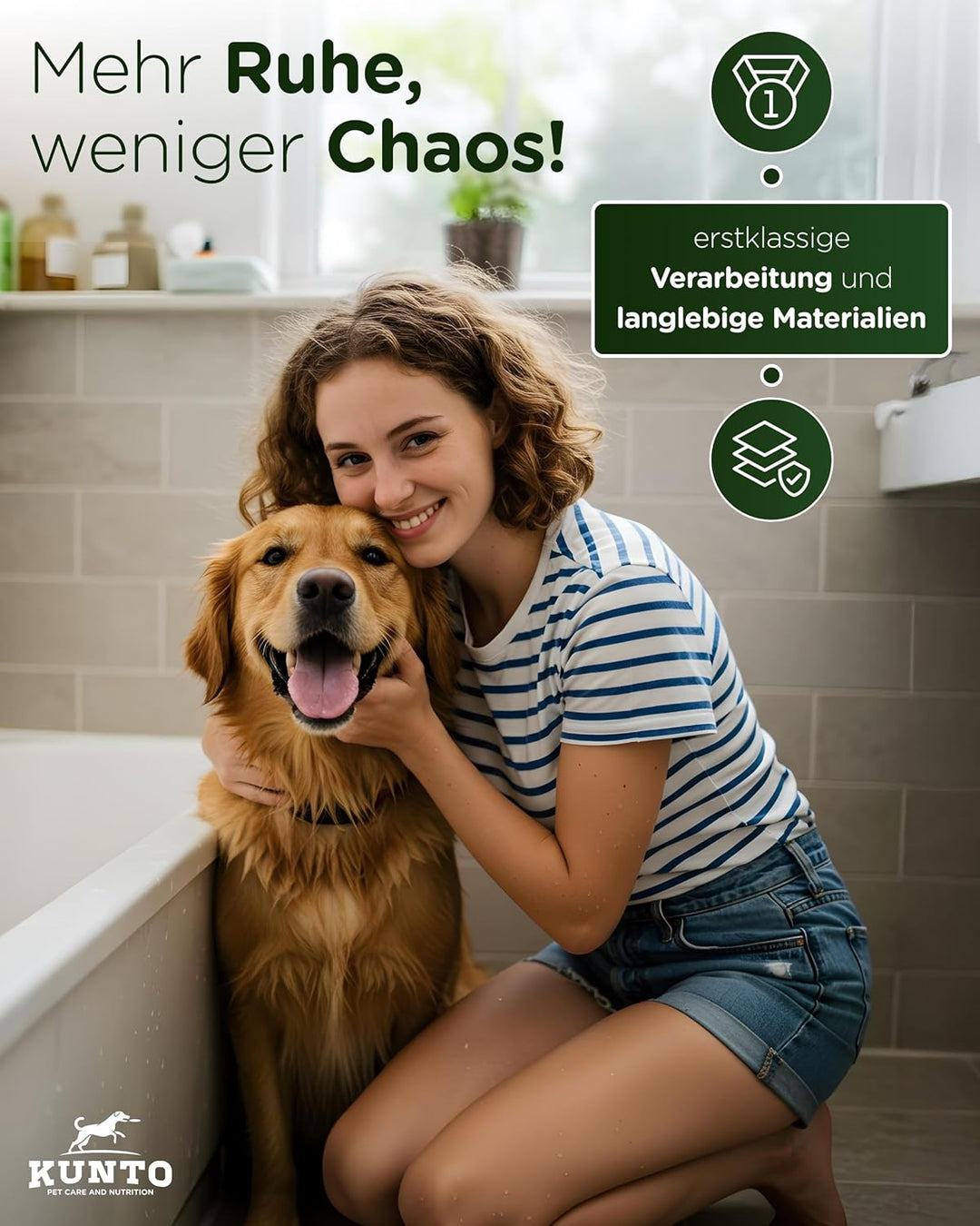 KUNTO® Hundebrausekopf - Hundedusche Duschkopf - Hundedusche mit vier Strahlarten - Hunde Duschkopf