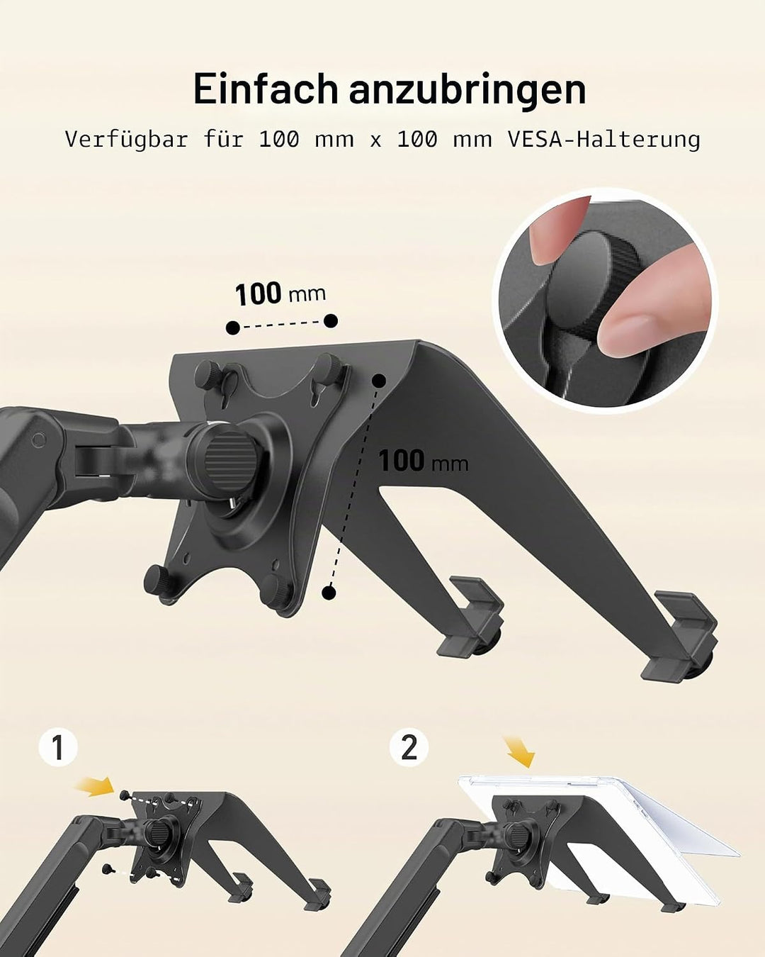 Ergounion VESA Laptop Adapter für Monitorarm – 100 x 100 mm VESA Laptop Halterung – Armhalterung für