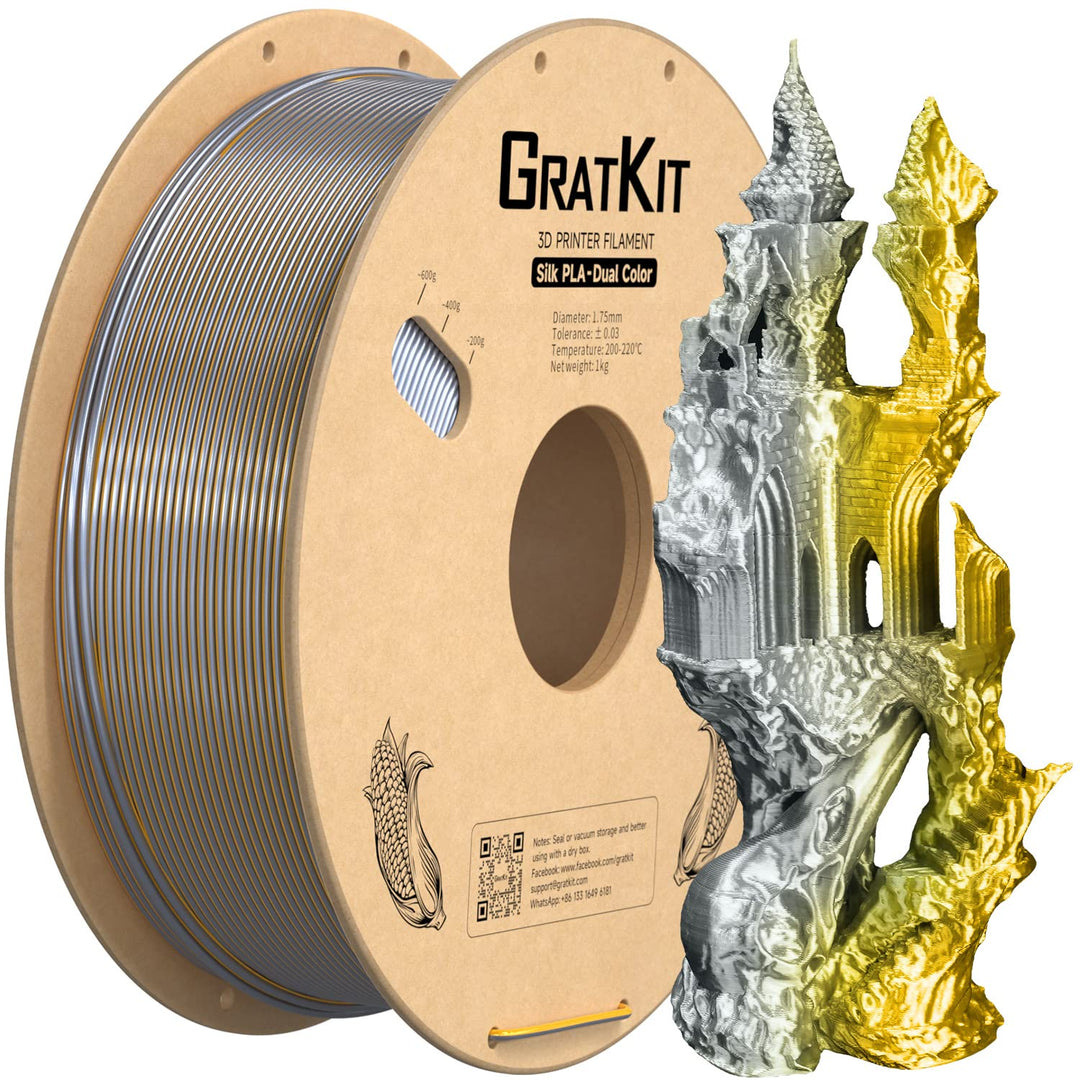 GratKit Dual Color Silk PLA Filament 1,75mm 1kg Spule, Zweifarbiges 3D-Drucker Filament mit +/-0,03m