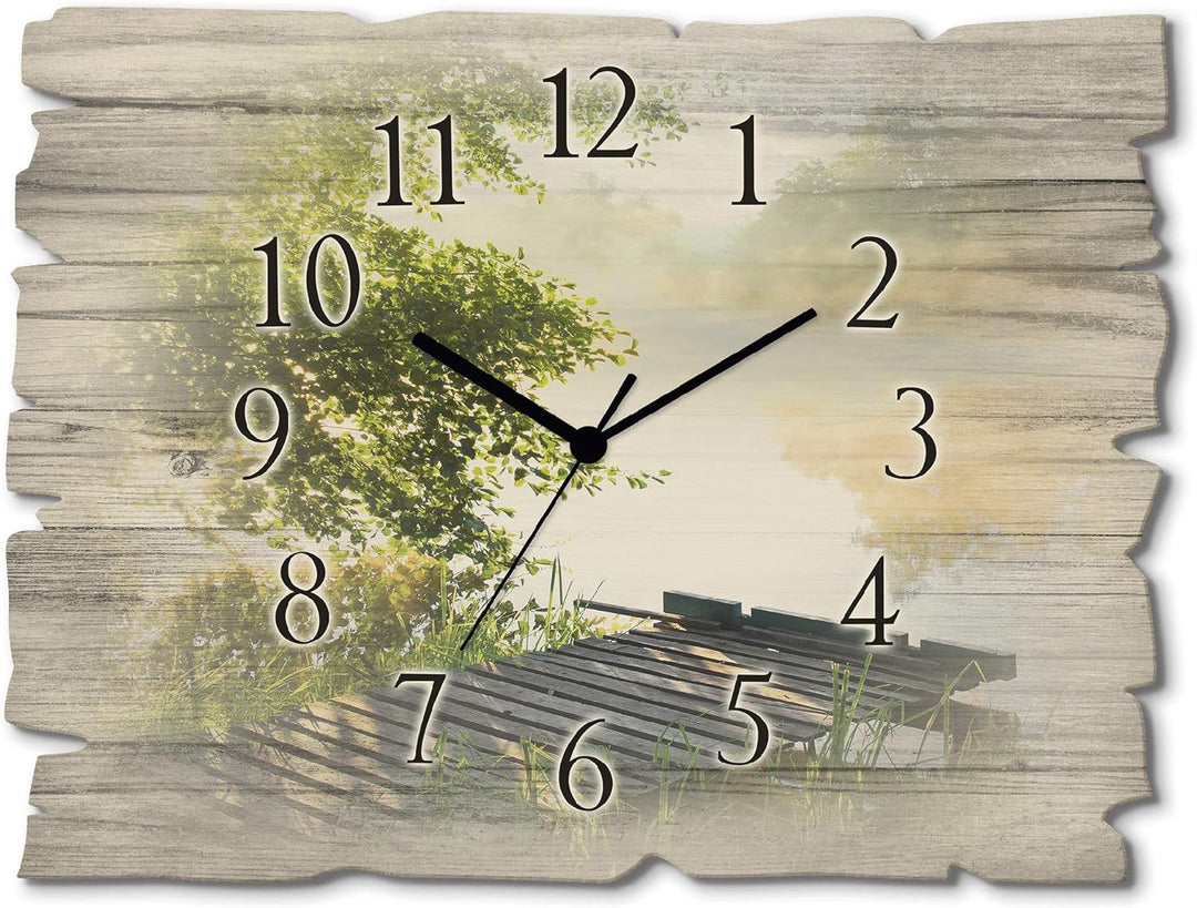 ARTLAND Wanduhr ohne Tickgeräusche aus Holz Quarzuhr 40x30 cm Rechteckig Lautlos Natur Landschaft Se