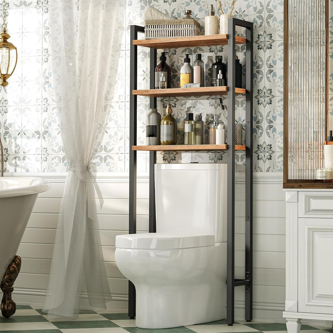 HOOBRO Toilettenregal, Badezimmerregal mit 3 Ablagen, industrielles Multifunktionsregal im Retro-Sti