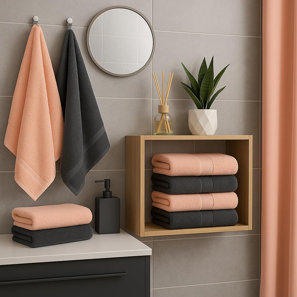 Betz 6 Stück Handtücher Palermo 100% Baumwolle Grösse 50 x 100 cm Handtuch Set Farbe anthrazit und a