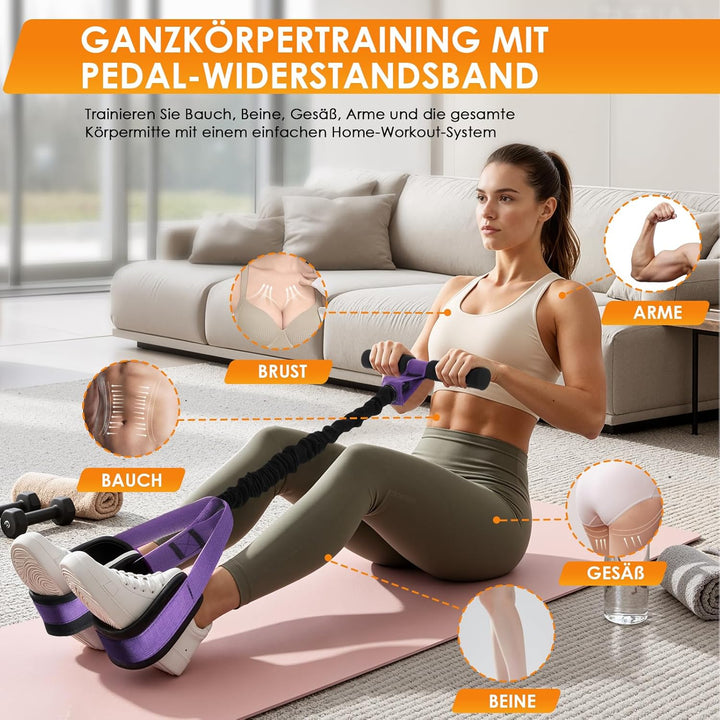 TOMSHOO Bauchtrainer, Pedal Widerstandsband mit Griff, Multifunktions Sit-Up Trainingsgerät für Bauc