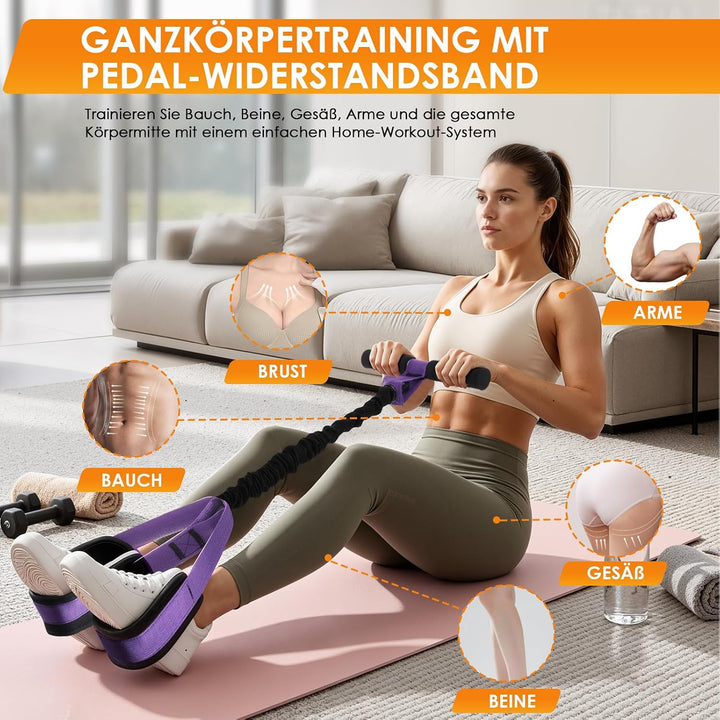 TOMSHOO Pedal Widerstandsbänder mit Griff, Multifunktions Bauchtrainer für Zuhause, Bodybuilding Exp