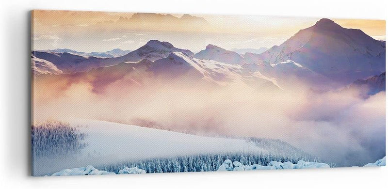 Panorama Bilder auf Leinwand 100x40cm Leinwandbild Berge Schnee Winter Gross Wanddeko Bild Schlafzim